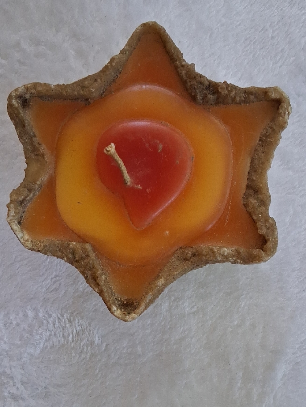 1970's Original Sand Star-Shaped Orange & Red Decorative Candle